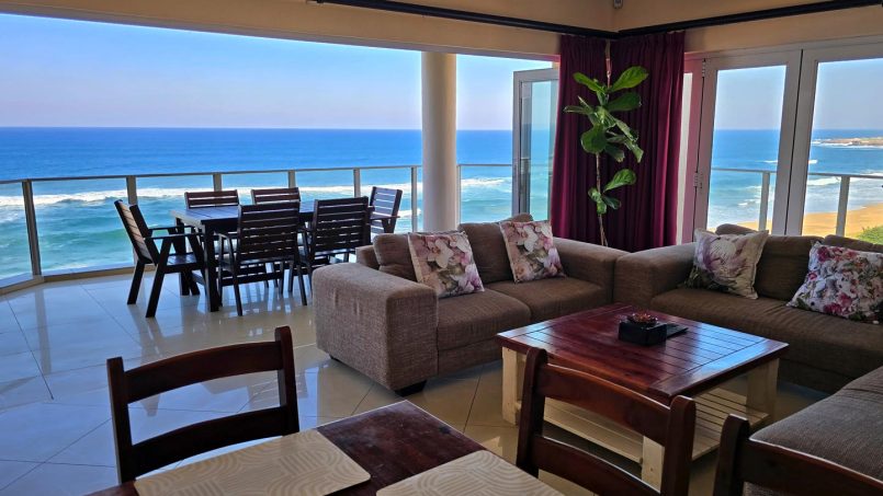 Lucien Sands 601 is a seafront self-catering penthouse with a 180º breaker sea view & a swimming pool, you can walk onto Lucien Blue Flag Beach & Margate beach from the 5th floor apartment.