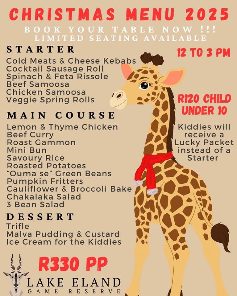 Lake Eland Game Reserve-Christmas Menu 2025